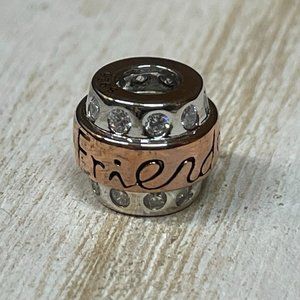 "FRIEND" CHARM MIXED METALS , W/CRYSTAL RHINESTONES, SNAKE CHAIN BRACELET. NEW